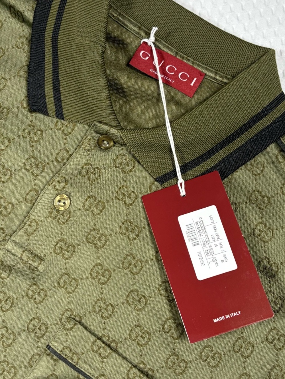 GUCCI MEN'S GG MONOGRAM JACQUARD POLO SHIRT GREEN LARGE REGULAR FIT - Picture 9 of 10